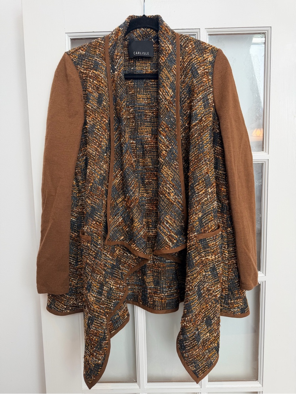 Carlisle Wool Boho Southwestern Tweed Draped Open-Front Cardigan Sweater Size 6
